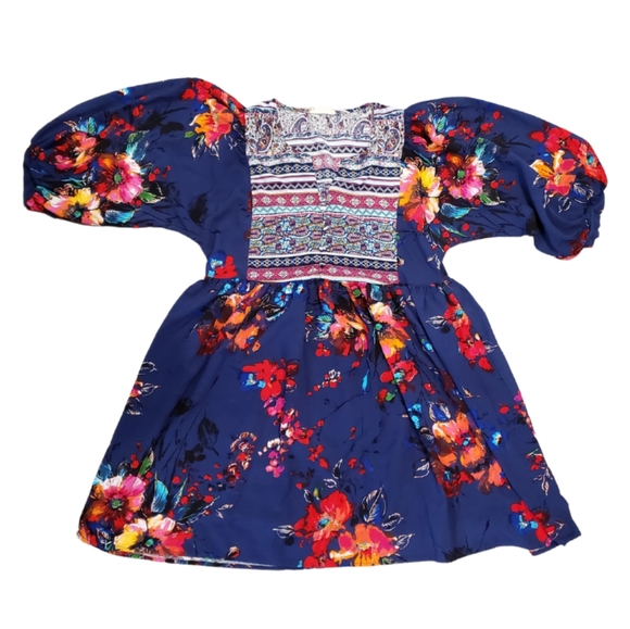Navy floral elbow length sleeve tunic - Picture 3 of 9